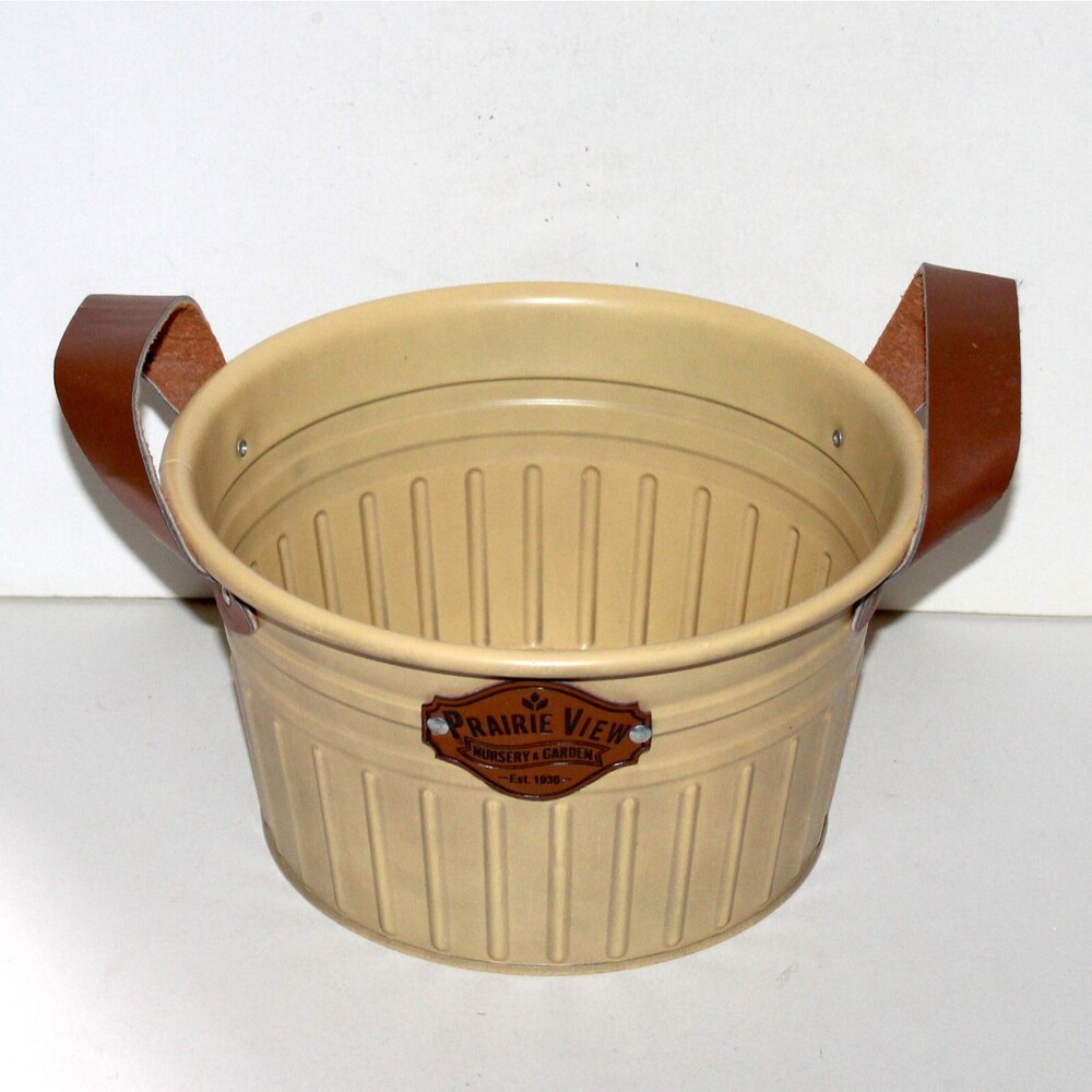 Prairie View Nursery & Garden yellow Metal Planter faux leather handles decor